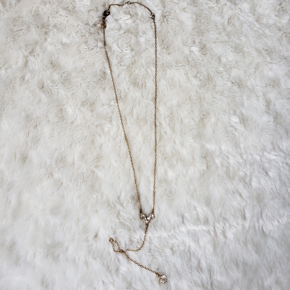 J. Crew Crystal Drop Y Necklace Gold Tone